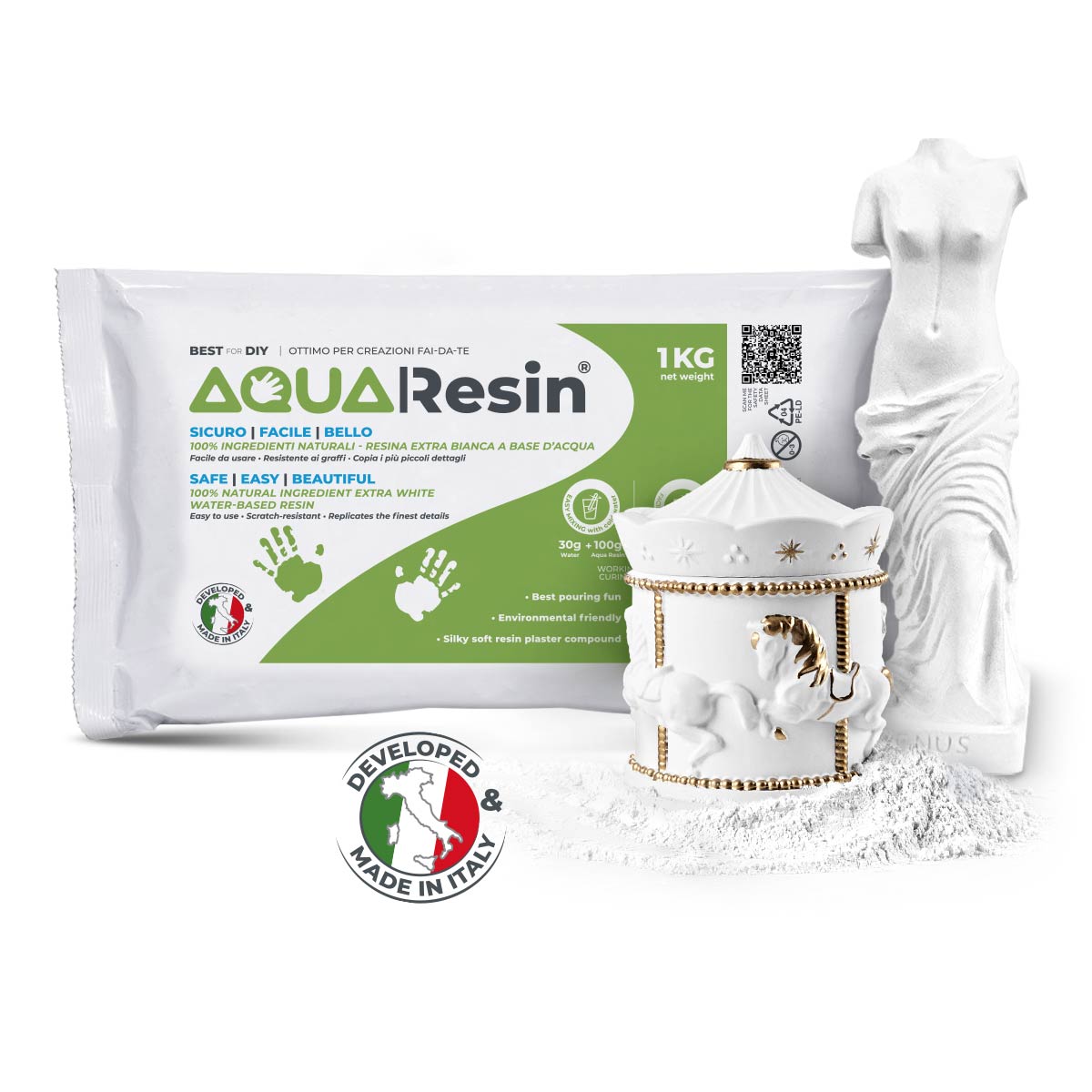 AQUA RESIN - Gesso per creatività in polvere bianchissimo, naturale, atossico e sicuro