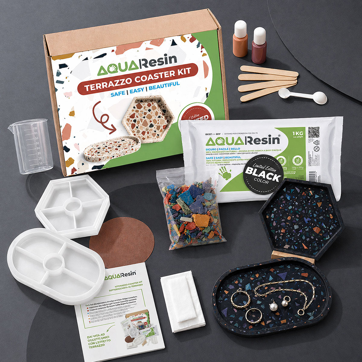 Terrazzo Aqua Kit [Nero Lava]: Eleganza e Design Unico con Chips Colorate