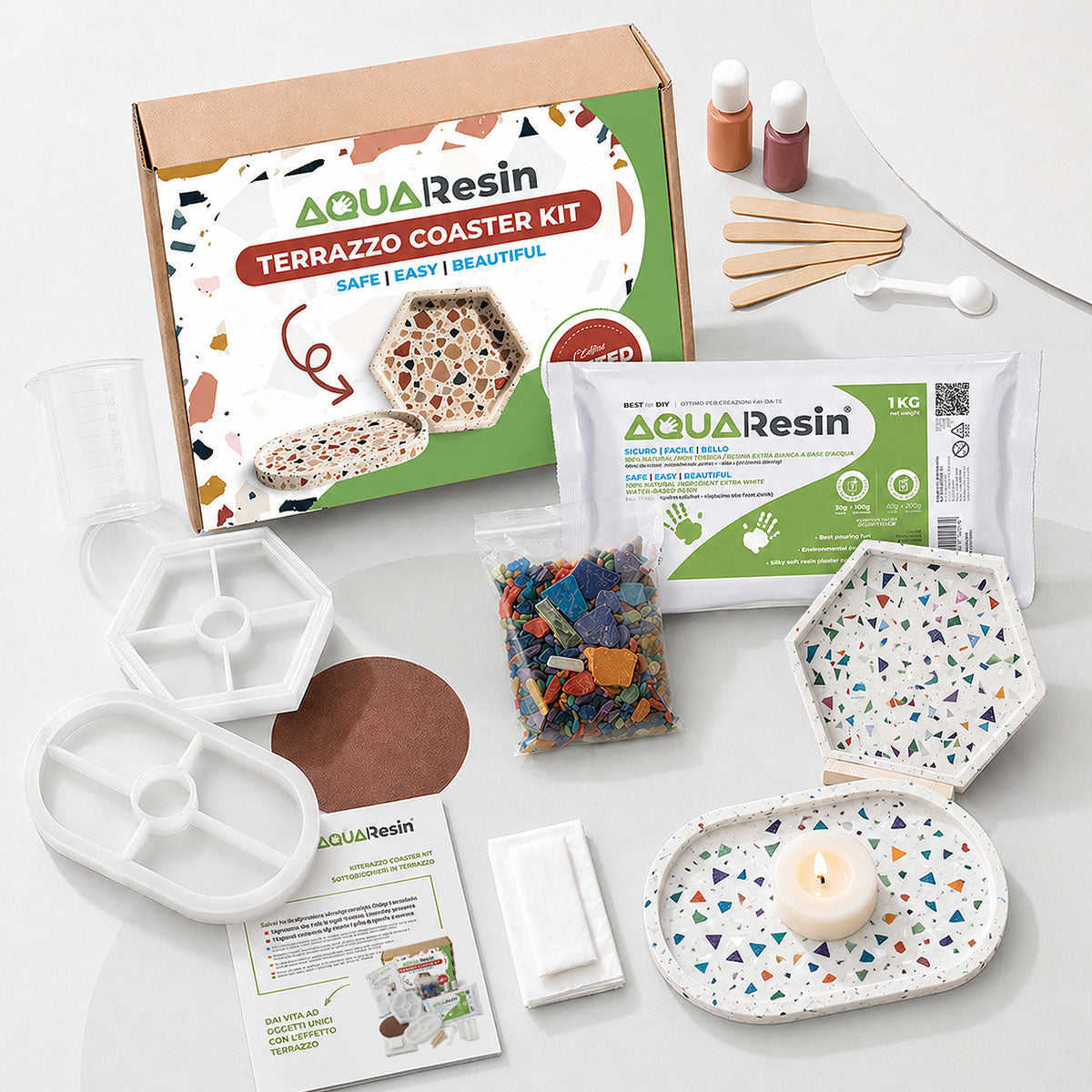 Terrazzo Aqua Kit [Bianco Carrara]: Design Pop e Luminoso con Chips Colorate