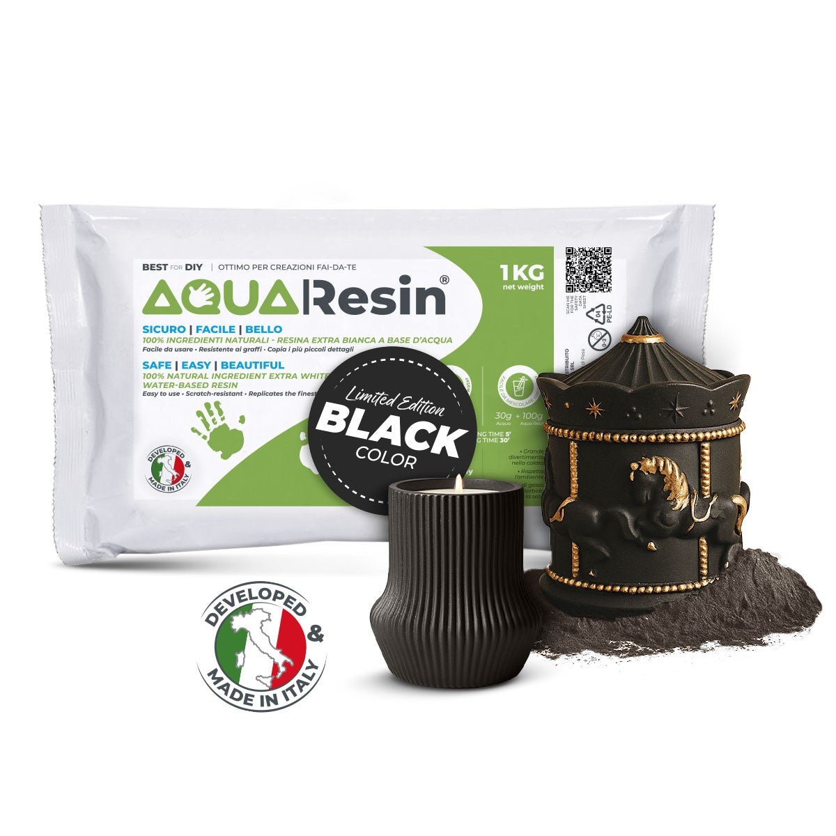 AQUA RESIN BLACK – Gesso alfa pigmentato in nero assoluto - naturale, atossico e sicuro - Aqua Resin