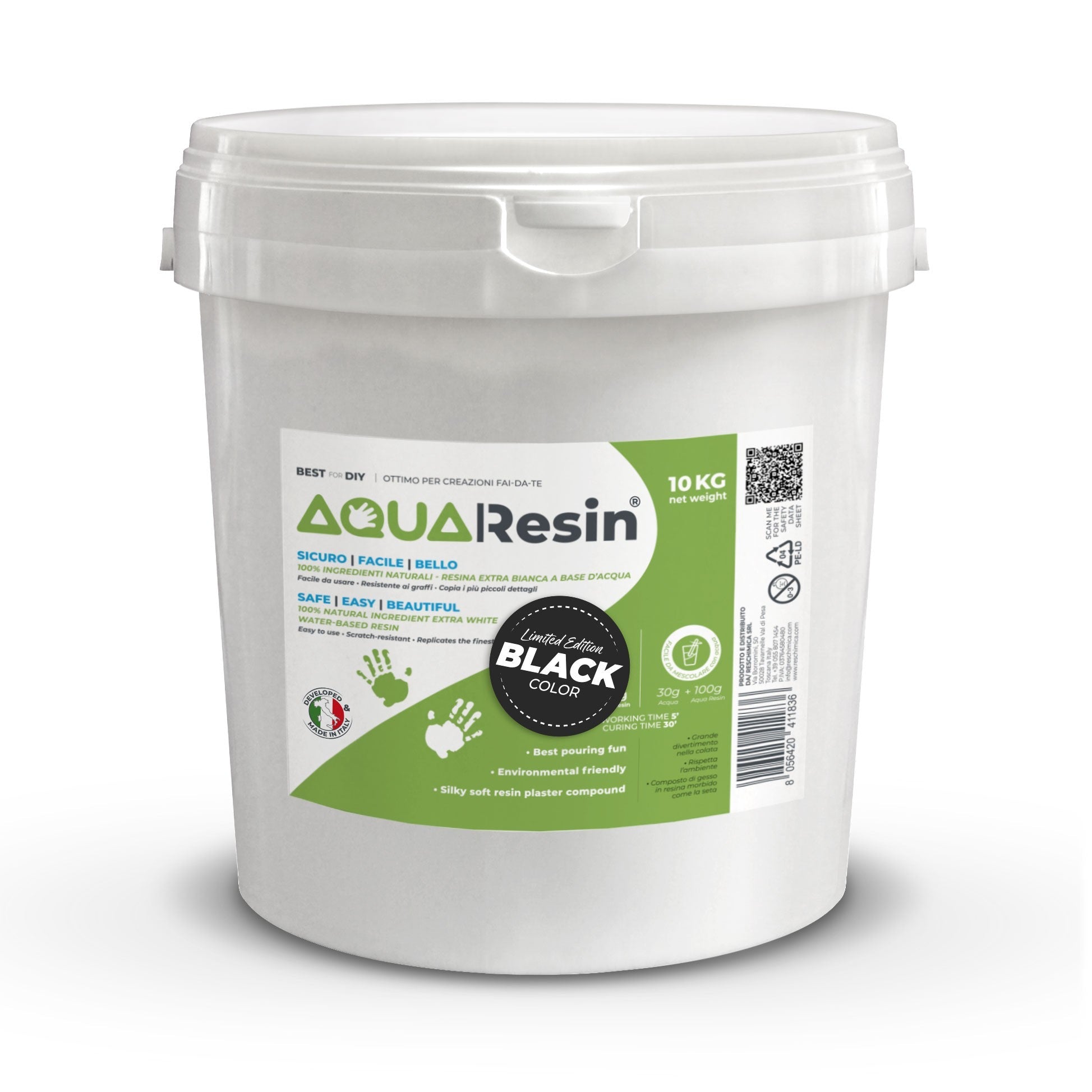AQUA RESIN BLACK – Gesso alfa pigmentato in nero assoluto - naturale, atossico e sicuro - Aqua Resin