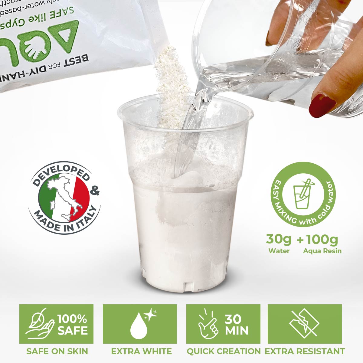 AQUA RESIN - Gesso per creatività in polvere bianchissimo, naturale, atossico e sicuro - Aqua Resin