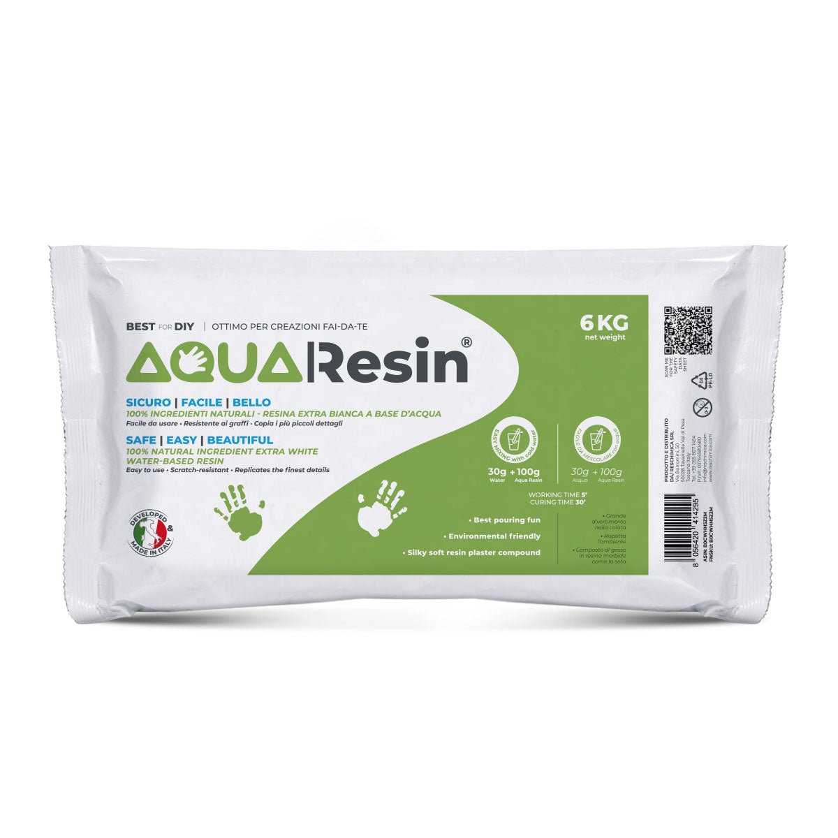 AQUA RESIN - Gesso per creatività in polvere bianchissimo, naturale, atossico e sicuro - Aqua Resin
