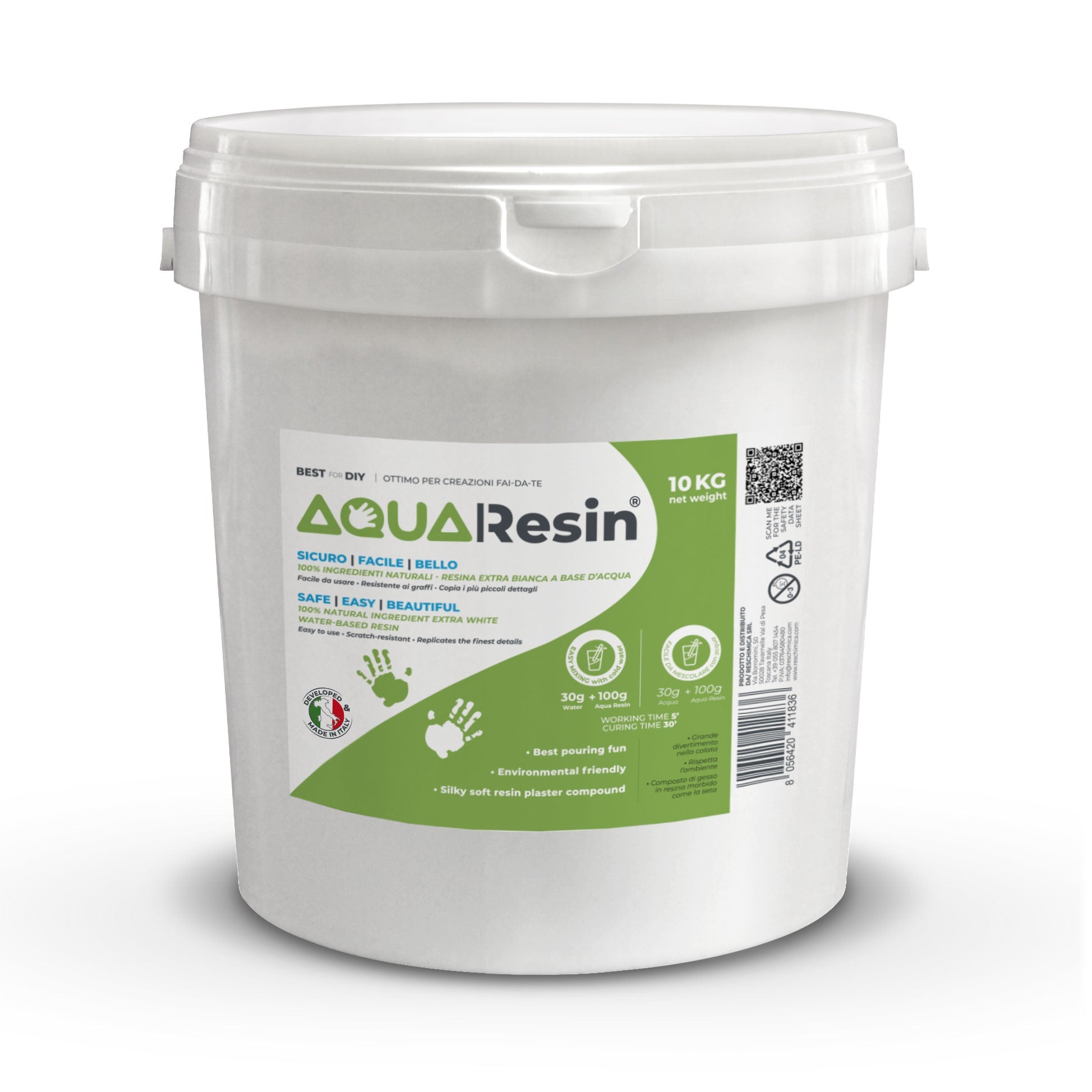 AQUA RESIN - Gesso per creatività in polvere bianchissimo, naturale, atossico e sicuro - Aqua Resin