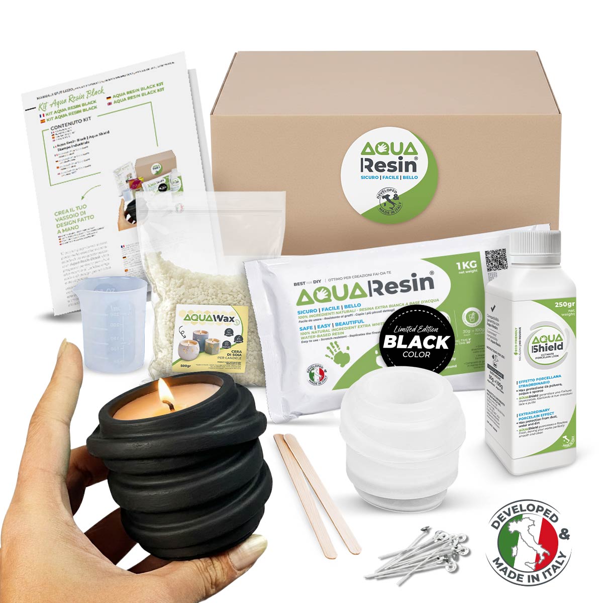 Aqua Resin Black Kit - Portacandele Swirl e candele