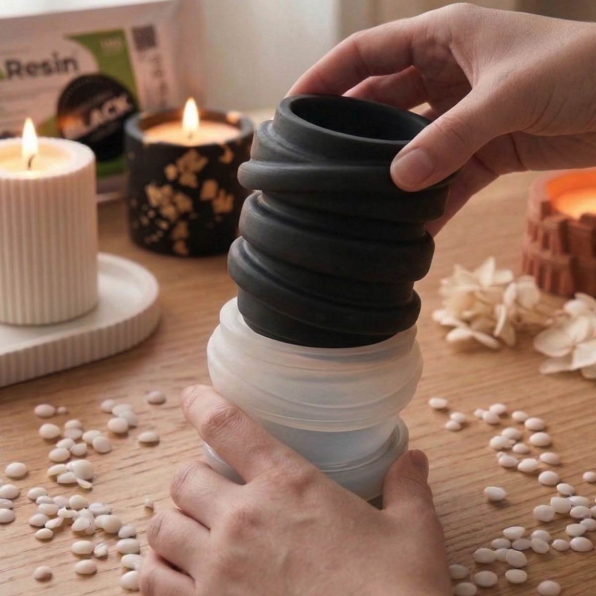 Aqua Resin Black Kit - Portacandele Swirl e candele