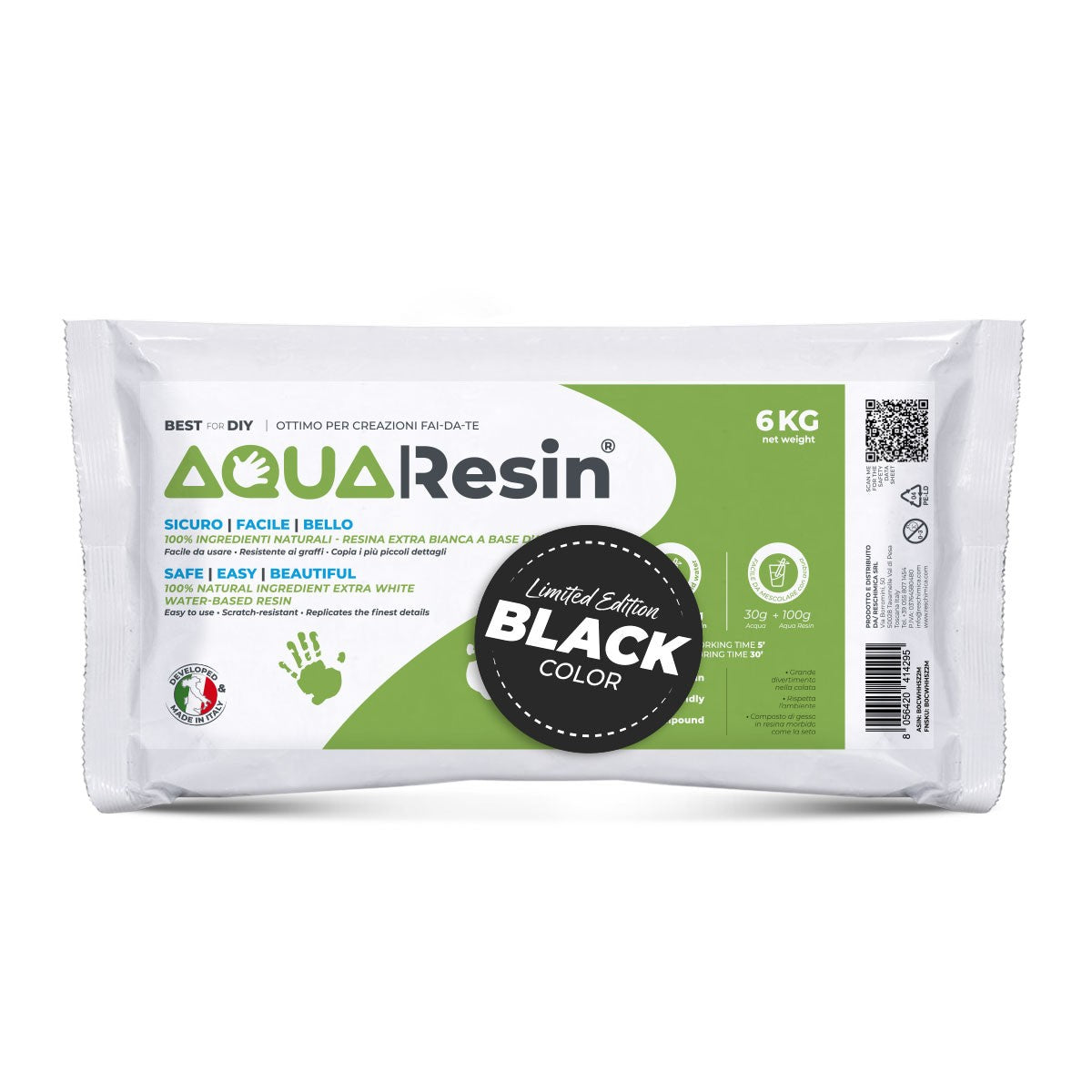 AQUA RESIN BLACK – Gesso alfa pigmentato in nero assoluto - naturale, atossico e sicuro