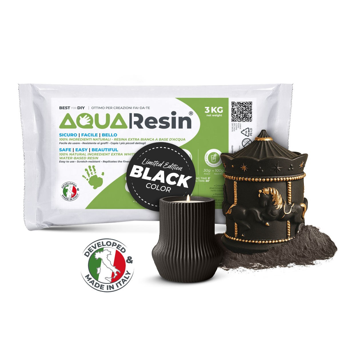 AQUA RESIN BLACK – Gesso alfa pigmentato in nero assoluto - naturale, atossico e sicuro