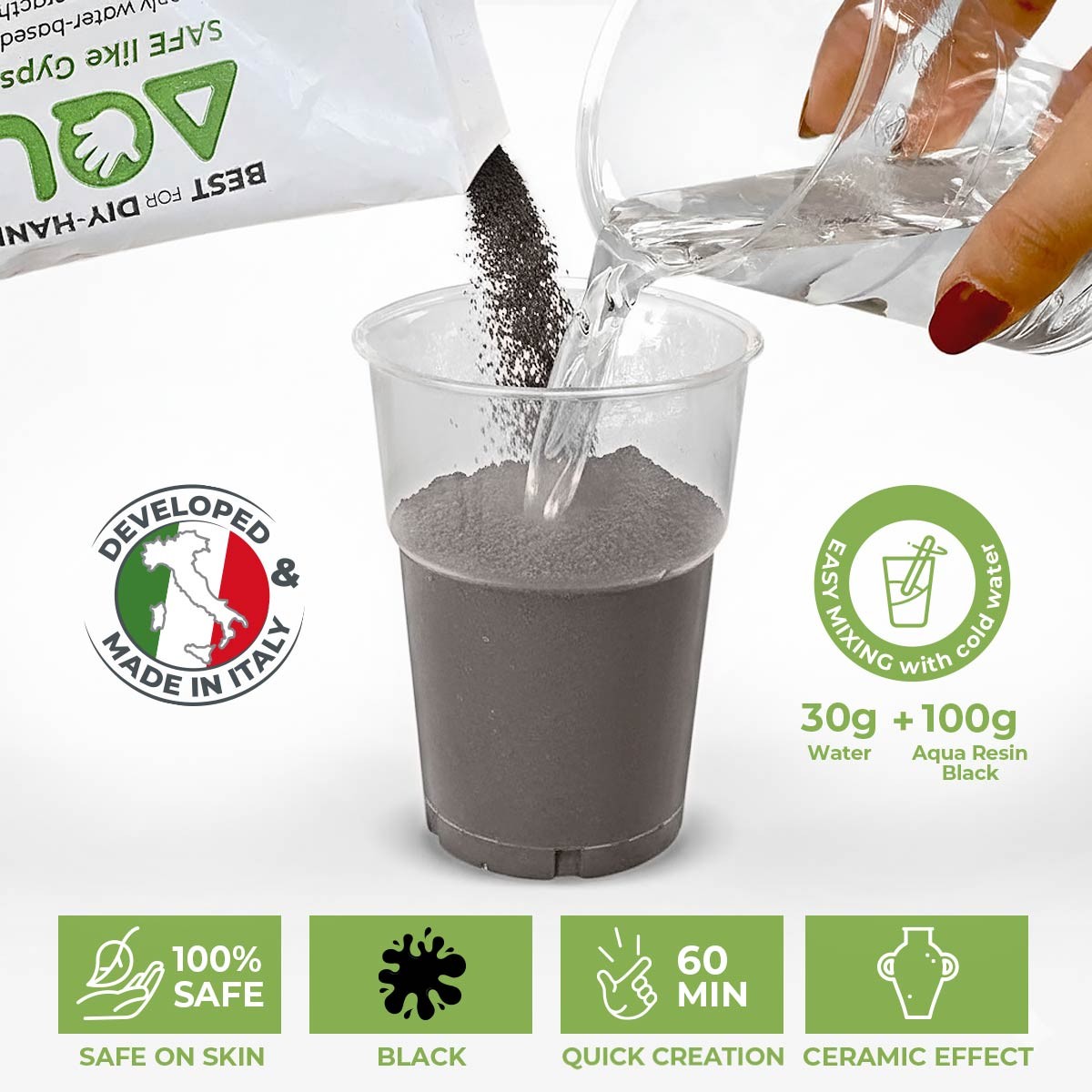 AQUA RESIN BLACK – Gesso alfa pigmentato in nero assoluto - naturale, atossico e sicuro