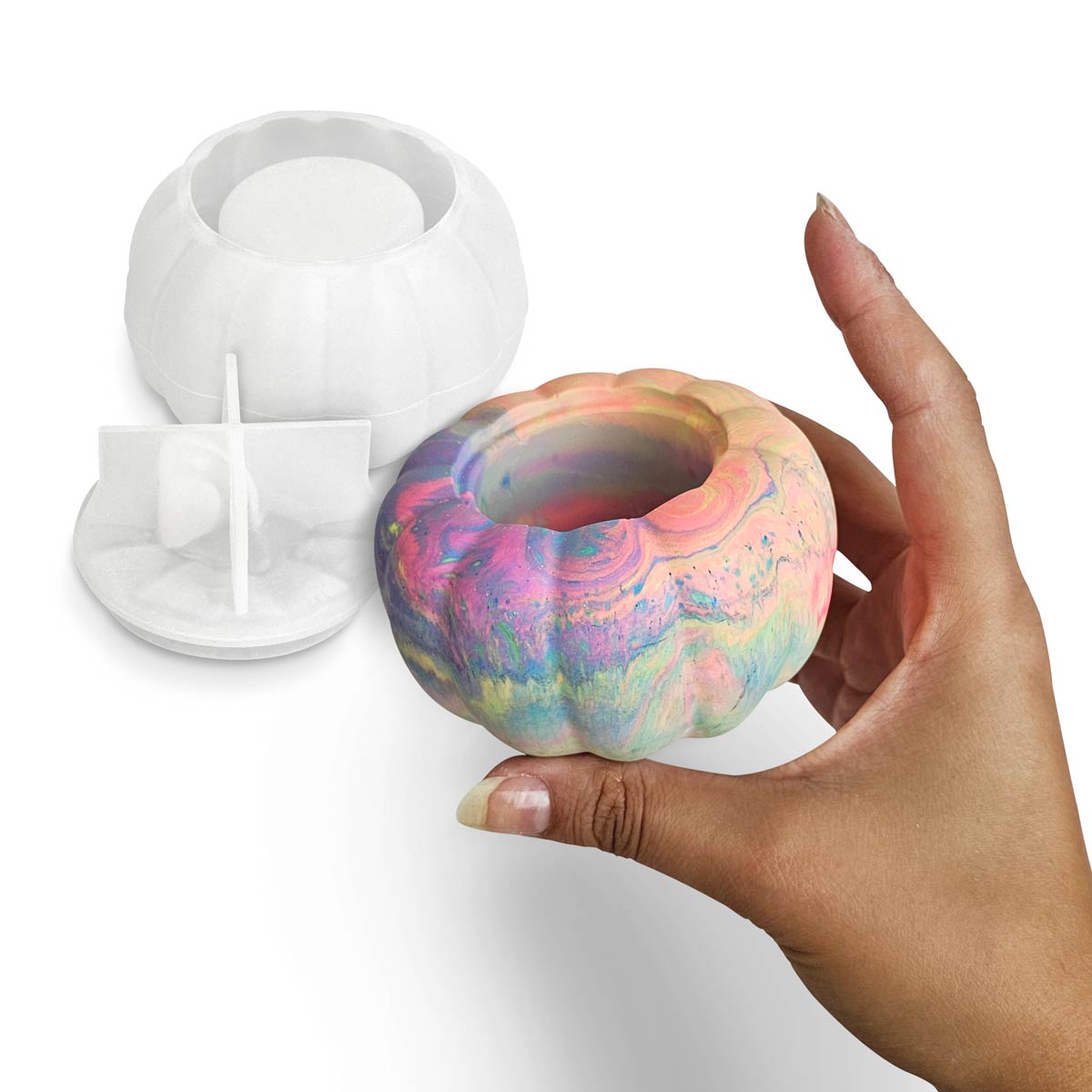 Stampo in silicone Zucca con base e coperchio per contenitori e candele decorative in Aqua Resin